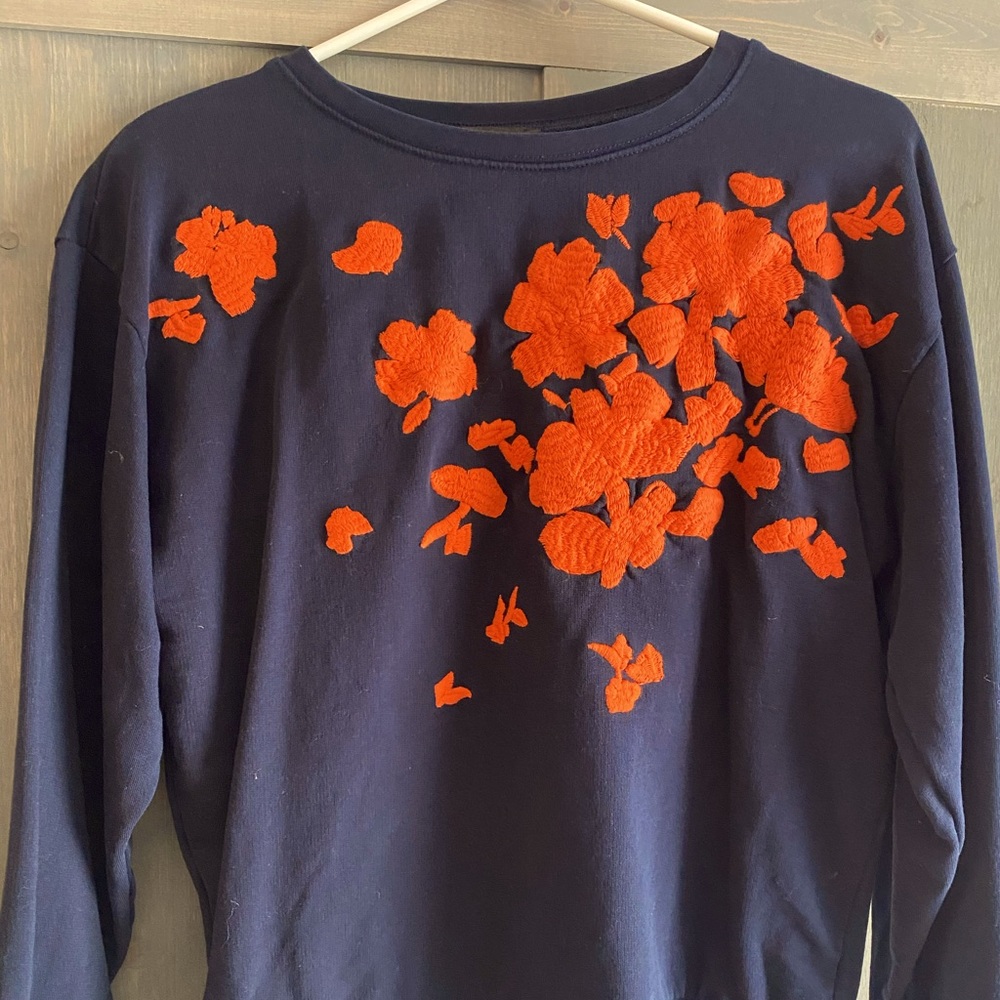 J. Crew navy sweatshirt with orange embroidery size medium